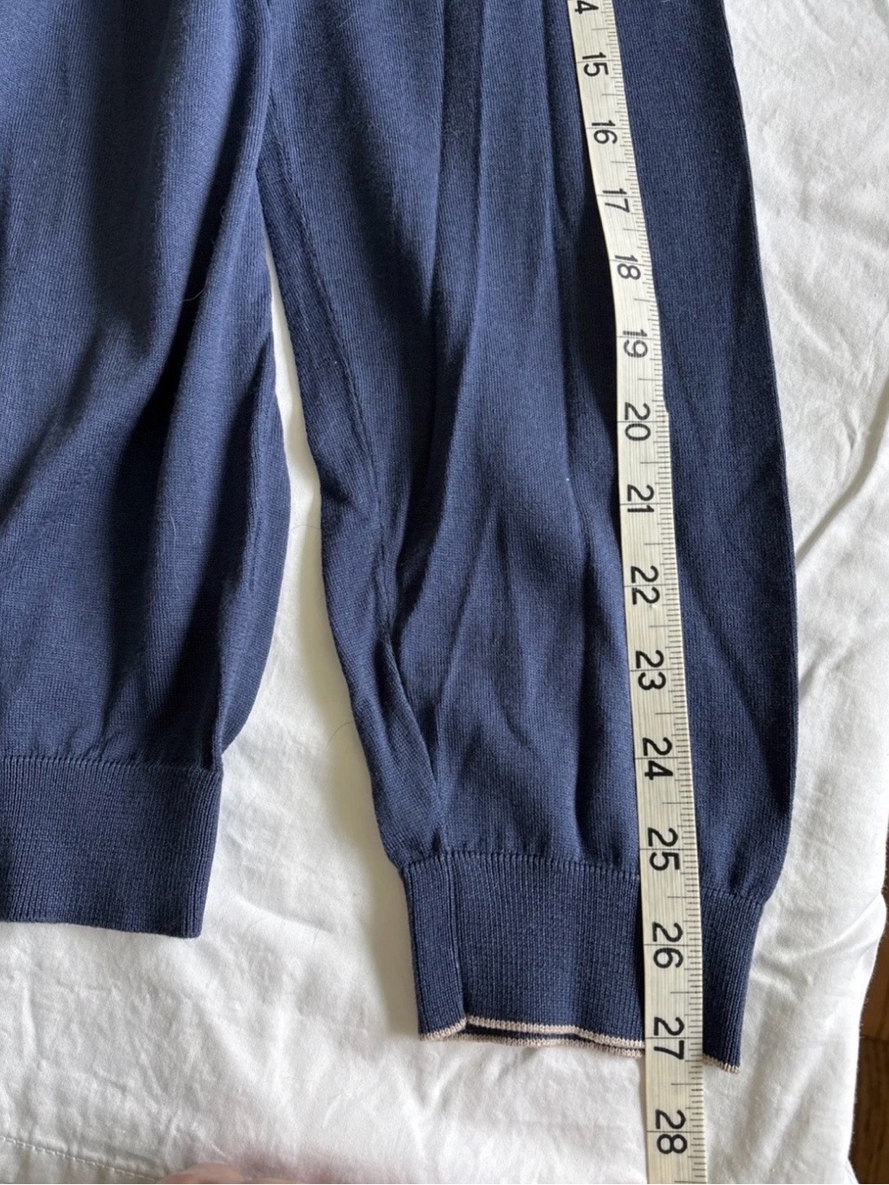 Brunello Cucinelli 💯 Cotton V Neck Navy Sweater with Contrast Trim Sz 54/XL - Picture 11 of 11